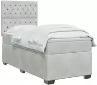 vidaXL Boxspringbett mit Matratze mit Kopfteil Hellgrau Einzeln Samt