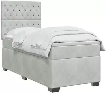 vidaXL Boxspringbett mit Matratze, Einzeln, hellgrau, Samt (3453722)