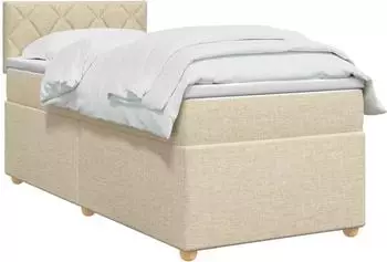vidaXL Boxspringbett mit Matratze & Kopfteil, Stoff, creme, 90x200cm