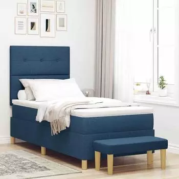 vidaXL Boxspringbett mit Kopfteil & Bank, Stoff, blau, 90x190cm