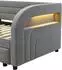 Stilvora Polsterbett 90x200cm mit Ausziehbett und LED-Beleuchtung, grau