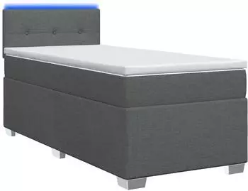 vidaXL Boxspringbett mit Matratze und LED, dunkelgrau, Stoff, 90x200cm