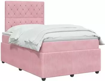 vidaXL Boxspringbett mit LED und Matratze, rosa, Samt, 120x200cm (3456046)