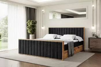 ALTDECOR Lolli4-Z Boxspringbett mit Matratze H4, Lattenrost & Topper, 160x200cm, schwarz (800001814149)
