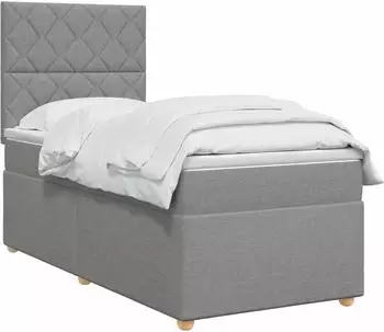vidaXL Boxspringbett mit Matratze, hellgrau, 90x190cm, Stoff