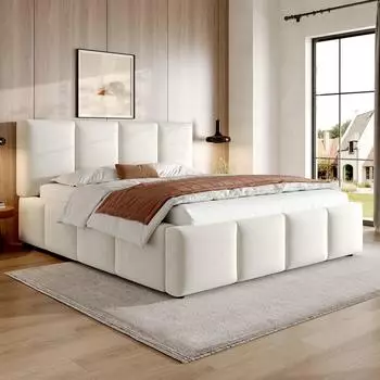 MODFU Polsterbett 180x200cm Chenille beige mit Lattenrost (ohne Matratze)