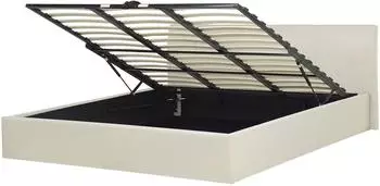 Beliani Orbey Polsterbett mit Stauraum, Leinenoptik hellbeige, 180x200cm