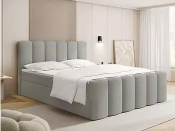 WFL GROUP Serenity Boxspringbett mit Bettkasten, Boucl&eacute; hellgrau, 180x200cm, H4 (800002023941)