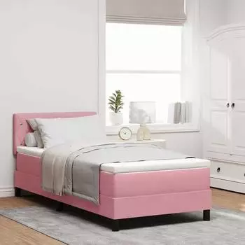vidaXL Boxspringbett mit Matratze 90x200cm, rosa, Samt (3339085)