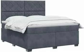 vidaXL Boxspringbett mit Matratze, Samt, dunkelgrau, 140x190cm (3453645)
