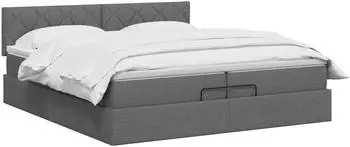 vidaXL Ottoman-Bett mit Matratze, dunkelgrau, Stoff, 200x200cm