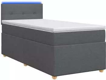 vidaXL Boxspringbett mit Matratze und LED, dunkelgrau, 90x190cm, Stoff (3452516)