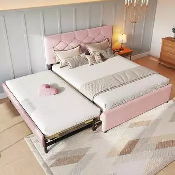 Stilvora Polsterbett mit Ausziehbett, Samt, rosa, 140x200cm (KABZRJ9MD2DAOZW5)