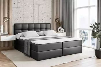 ALTDECOR Marce Boxspringbett mit Matratze H4, Lattenrost, Kunstleder schwarz, 200x200cm (800001812645)