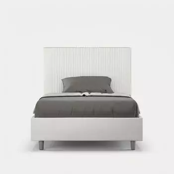 LES TENDANCES Goya Bett 140x200cm, gepolstert, Kunstleder wei&szlig;, mit Lattenrost (lit Goya blanc 140x200cm-avec sommier sans coffre)
