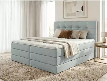 Sofnet Best XL Boxspringbett mit 2 Bettkästen und Topper, Webstoff, blau, 180x200cm
