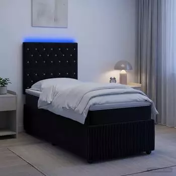 vidaXL Boxspringbett mit LED und Matratze, schwarz, 90x200cm, Samt