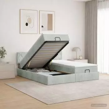 vidaXL Ottoman-Bett mit Matratze, hellgrau, Samt (3456774)
