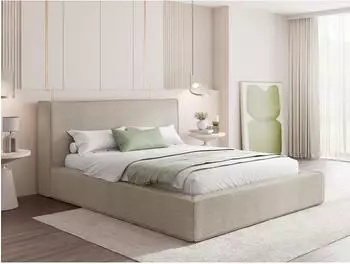 WFL GROUP Merlin Polsterbett mit Bettkasten & Metall-Lattenrost, beige Bouclé, 180x200cm (800002036916)