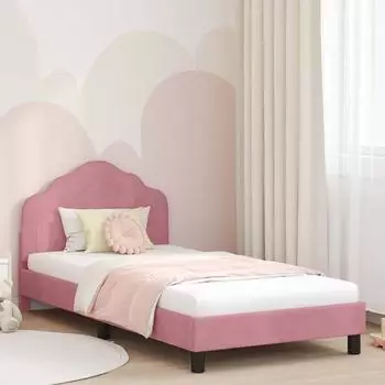vidaXL Kinderbettgestell mit Kopfteil, rosa, Samt, 90x200cm