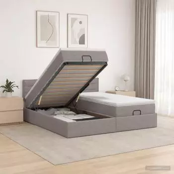 vidaXL Ottoman-Bett mit Matratze und Kopfteil, 2-tlg., taupe Stoff (3456674)