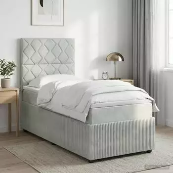 vidaXL Boxspringbett mit LED und Matratze, hellgrau, Samt, 100x200cm
