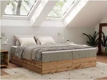 MKS Meble Wood Zero Boxspringbett ohne Kopfteil, Bettkasten, 7-Zonen H3/H4, Holzoptik (800001428103)