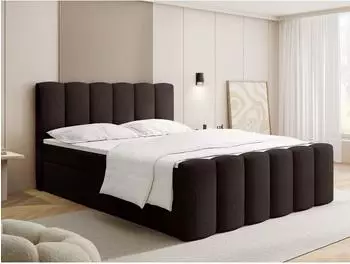 WFL GROUP Serenity Boxspringbett mit Bettkasten, Boucl&eacute; braun, 140x200cm, H4 (800002023842)
