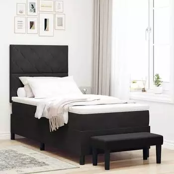 vidaXL Boxspringbett mit Kopfteil & Bank, Samt, schwarz, 90x200cm