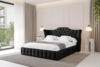 ALTDECOR Mody Polsterbett mit Bettkasten, Lattenrost & Matratze H3/H4, 200x200cm, schwarz