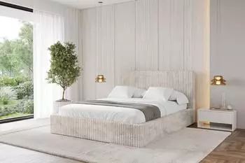 ALTDECOR ALOVA-V1 Polsterbett mit Bettkasten, Lattenrost & Matratze, 160x200cm, creme (800001636288)