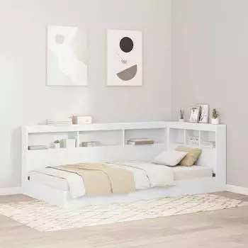 vidaXL B&uuml;cherregal-Bett mit Regal, wei&szlig;, 90x190cm, Holzwerkstoff