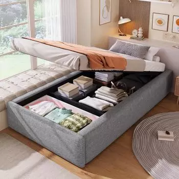 Stilvora Polsterbett 90&times;200cm mit Stauraum, Schublade, grau (KABFHGH6AFZ)