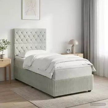 vidaXL Boxspringbett mit Matratze, Samt, hellgrau, 100x200cm (3454541)