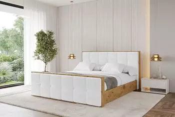 ALTDECOR ENZO7-Z Polsterbett mit Bettkasten und Lattenrost, 200x200cm, weiß, Bouclé (800001638328)