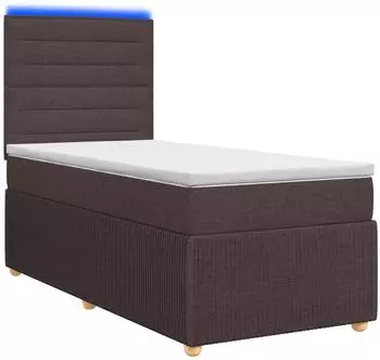 vidaXL Boxspringbett mit LED und Matratze, dunkelbraun, 100x200cm, Stoff