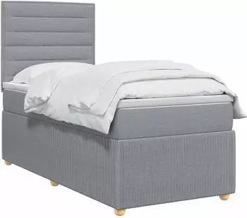 vidaXL Boxspringbett mit Matratze & LED, Stoff, hellgrau, 90x190cm