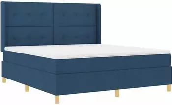 vidaXL Boxspringbett mit LED-Lichtleisten, blau, 180x200cm, Stoff