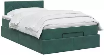 vidaXL Ottoman-Bett mit Matratze und LED, 120x190cm, dunkelgrün, Samt