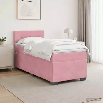 vidaXL Boxspringbett mit Matratze & Kopfteil, rosa, Samt, 90x200cm