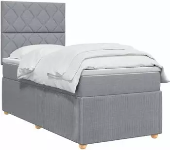 vidaXL Boxspringbett mit LED und Matratze, hellgrau, Stoff, 90x190cm