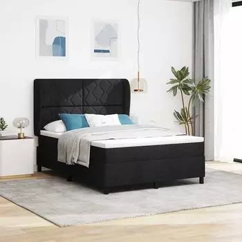 vidaXL Boxspringbett mit Kopfteil, schwarz, 160x200cm, Stoff