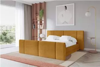 ALTDECOR TEVO-Z Polsterbett mit Bettkasten und Lattenrost, 160x200cm, senfgelb, H3+H4 (800002003833)