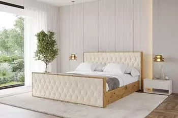 ALTDECOR ENZO5-Z Polsterbett mit Bettkasten und Lattenrost, 140x200cm, beige (800001639146)