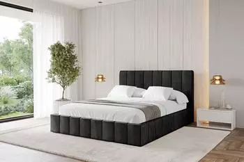 ALTDECOR FINO Polsterbett mit Bettkasten, Lattenrost & Matratze H3/H4, 180x200cm, schwarz (800001812411)