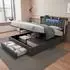 MODFU Polsterbett 140x200cm, Samt, dunkelgrau, mit Bettkasten, LED-Licht und Ladestation