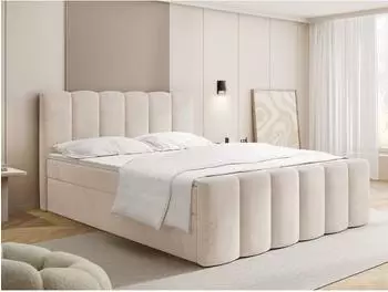 WFL GROUP Serenity Boxspringbett mit Bettkasten, Samt beige, 140x200cm, H4 (800002023925)