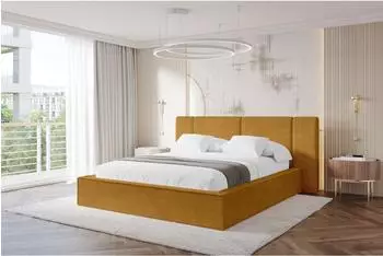 ALTDECOR RIVO Polsterbett mit Bettkasten und Lattenrost, 140x200cm, senfgelb (800002004348)