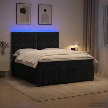 vidaXL LED-Boxspringbett mit Matratze, Samt, schwarz, 160x200cm