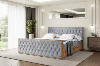 ALTDECOR Lolli5-Z Boxspringbett mit Matratze H4, Lattenrost & Topper, 200x200cm, grau (800001800746)